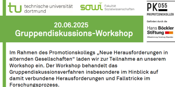Bildausschnitt aus dem angehängten Flyer mit dem Text 20.06.2025 Gruppendiskussions-Workshop u. a.