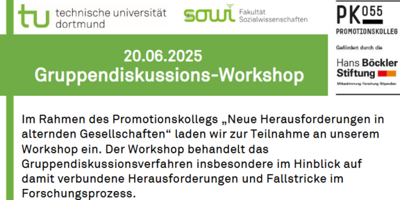 Bildausschnitt aus dem angehängten Flyer mit dem Text 20.06.2025 Gruppendiskussions-Workshop u. a.