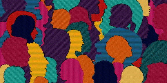 Various colorful drawn faces