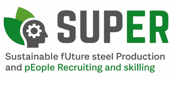 SUPER project logo: Silhouette of a head with a cogwheel and two green leaves on it. Next to it the lettering “SUPER” and the full name of the project.
