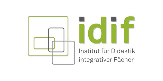 Logo IDIF In the left area are two green and two dark gray, slightly rounded squares, which are intertwined. Next to it is written in green, bold lowercase letters idif. the I-dots are in dark gray. Below that, over two lines in dark gray letters, it says "Institute for Didactics of Integrative Subjects" (in German language).
