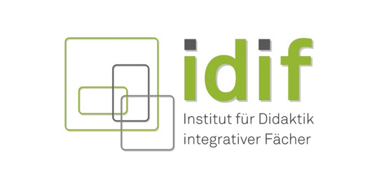 In the left area are two green and two dark gray, slightly rounded squares, which are intertwined. Next to it is written in green, bold lowercase letters idif. the I-dots are in dark gray. Below that, over two lines in dark gray letters, it says "Institute for Didactics of Integrative Subjects" (in German language).
