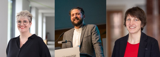 Die Fotokollage zeigt von links nach rechts Jun.-Prof. Dr. Laura Naegele, Prof. Dr. Aladin El-Mafaalani und Prof. Dr. Hannah Zagel