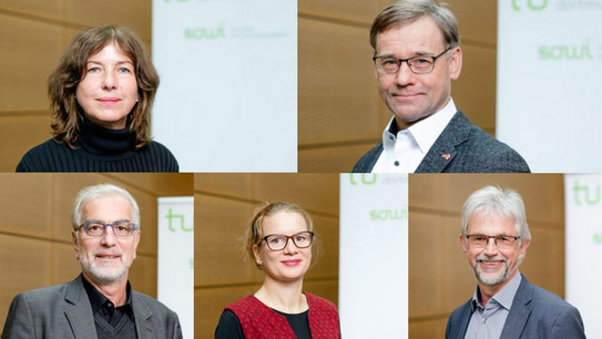 Fotokollage Neue Posten Die Fotokollage besteht aus fünf Porträts. In der oberen Reihe sind Angelika Poferl und Ludger Basten abgebildet. In der unteren Reihe sind die Porträts von Johannes Weyer, Martina Brandt und Jürgen Howaldt.