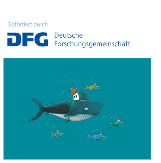 Logo Vermieterprojekt mit Haifischen auf blauem Hintergrund