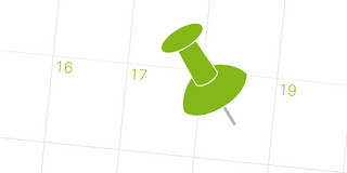 News Icon Pin auf Kalender Icon eines Pins, der auf einem Kalenderblatt steckt